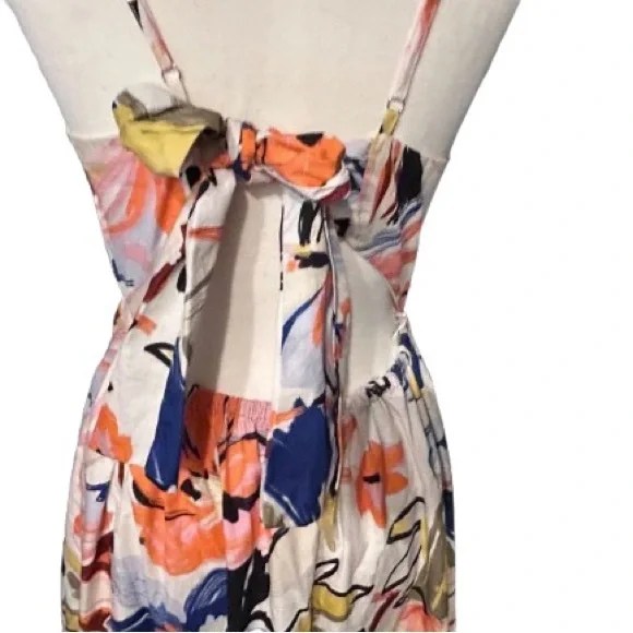 100% Cotton AQUA Floral Print Maxi Tropical Boho Resort Beach Medium Bow Halter - Picture 9 of 12